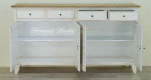 Kitchen or living room cupboard in solid wood with very antique white finish and solid oak top